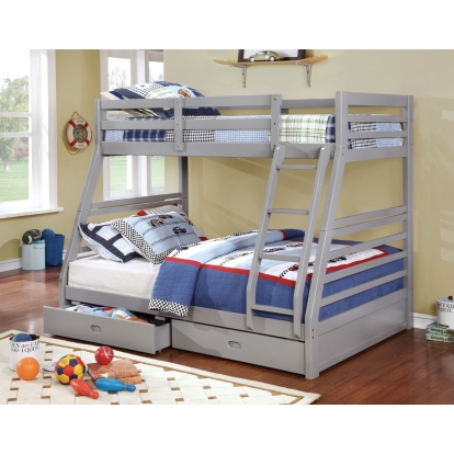 California Gray Twin/Full Bunk Bed with 2 Drawers Model CM-BK588GY-BED by Furniture of America