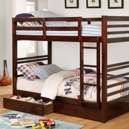 Furniture of America California Transitional Solid with Wood Veneer Dark Walnut Twin-Twin Bunk Bed Model CM-BK588T-EX-BED