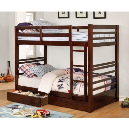 California Dark Walnut Twin/Twin Bunk Bed Model CM-BK588T-EX-BED by Furniture of America