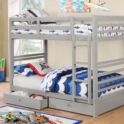 Furniture of America California Transitional Solid with Wood Veneer Gray Twin-Twin Bunk Bed Model CM-BK588T-GY-BED