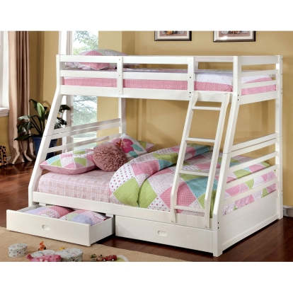 California White Twin/Full Bunk Bed with 2 Drawers Model CM-BK588WH-BED by Furniture of America