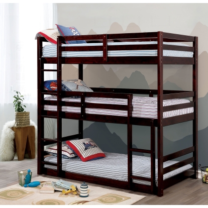 California V Dark Walnut Twin/Twin/Twin Bunk Bed Model CM-BK589EX-BED by Furniture of America