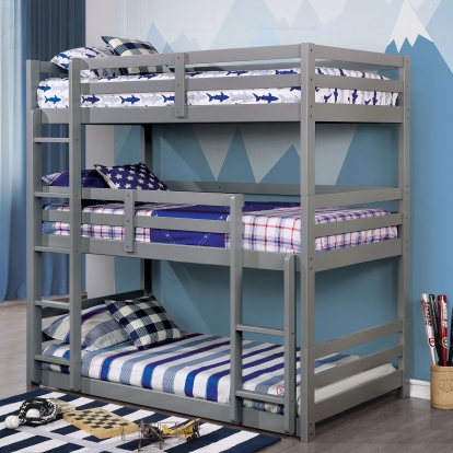 California V Gray Twin/Twin/Twin Bunk Bed Model CM-BK589GY-BED by Furniture of America