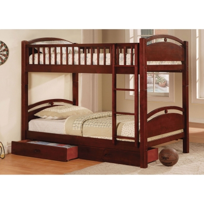 California Cherry Twin/Twin Bunk Bed with 2 Drawers Model CM-BK600CH-BED by Furniture of America