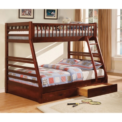 California Cherry Twin/Full Bunk Bed with 2 Drawers Model CM-BK601CH-BED by Furniture of America