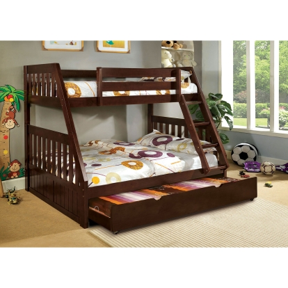 Canberra Dark Walnut Twin/Full Bunk Bed Model CM-BK605EX-BED by Furniture of America
