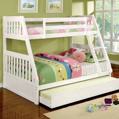 Furniture of America Canberra Cottage Solid with Wood Veneer White Twin-Full Bunk Bed Model CM-BK607-Twin-Full Bunk Bed