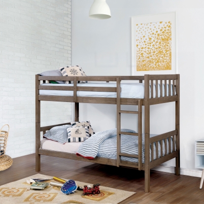 Emilie Wire-Brushed Warm Gray Twin/Twin Bunk Bed Model CM-BK633GY-TT-BED by Furniture of America