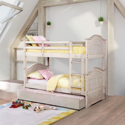 Hermine Antique White Twin/Twin Bunk Bed Model CM-BK635WH-BED by Furniture of America
