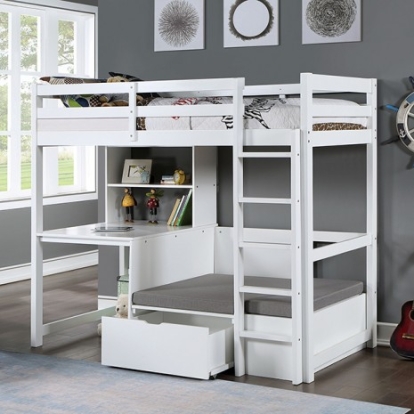 Furniture of America Callistus Transitional Fabric Solid with Wood White Bunk Bed Model CM-BK828WH-BED