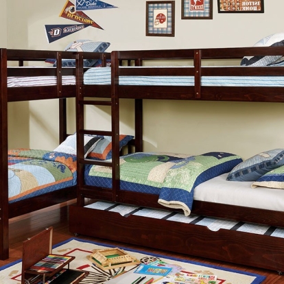 Marquette Dark Walnut Quadruple Twin Bunk Bed Model CM-BK904-BED by Furniture of America