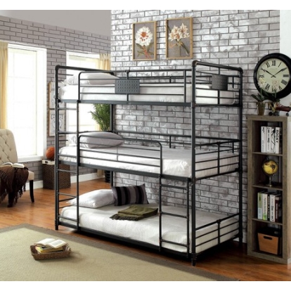 Furniture of America Olga Industrial Metal Antique Black Twin-Twin-Twin Bunk Bed Model CM-BK912-BED