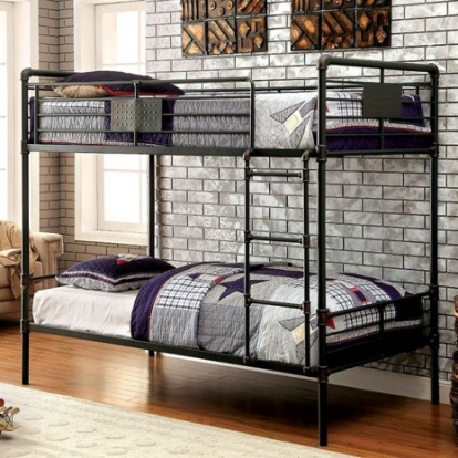 Furniture of America Olga Industrial Metal Antique Black Twin-Twin Bunk Bed Model CM-BK913