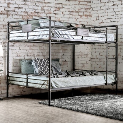 Furniture of America Olga Industrial Metal Antique Black Queen-Queen Bunk Bed Model CM-BK913QQ-BED