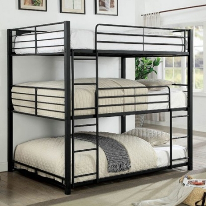 Furniture of America Olga Contemporary Metal Sand Black Full Triple Decker Bed Model CM-BK917F-BED