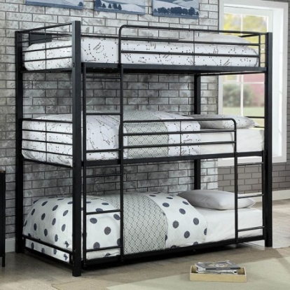 Furniture of America Olga Contemporary Metal Sand Black Twin Triple Decker Bed Model CM-BK917T-BED