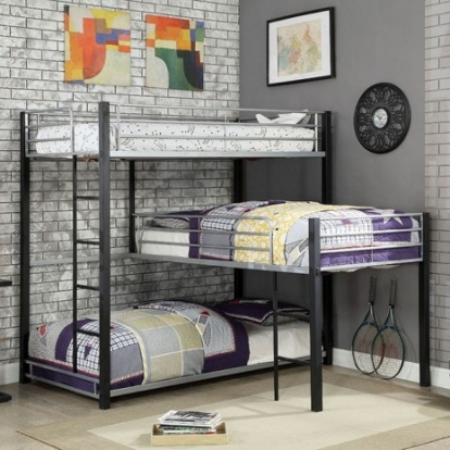 Furniture of America Aubrey Contemporary Metal Sand Black Twin Triple Decker Bed Model CM-BK919-BED