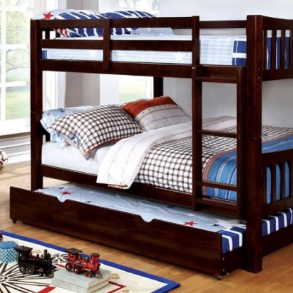 Furniture Of America Cameron Transitional Solid Wood, Wood Veneer, Others Dark Walnut Full/Full Bunk Bed, Dark Walnut | CM-BK929F-EX-BED