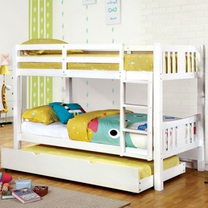 Furniture Of America Cameron Transitional Solid Wood, Wood Veneer, Others White Twin/Twin Bunk Bed | CM-BK929WH-BED-VN