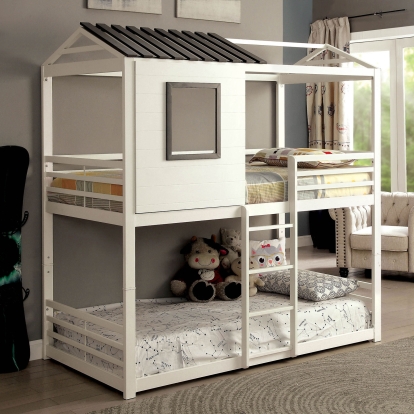 Stockholm White/Gun Metal Twin/Twin Bunk Bed Model CM-BK935-BED by Furniture of America