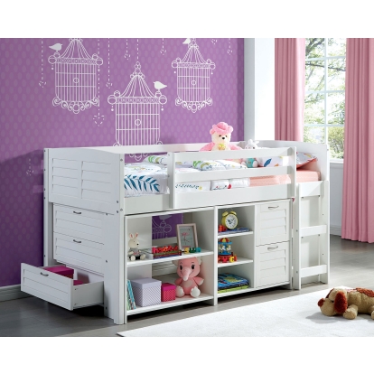 Abigail White Twin Loft Bed Complete Set Model CM-BK967T-SET by Furniture of America