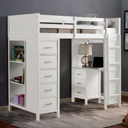 Furniture of America Cassidy Transitional Solid with Wood White Twin Loft Bed Model CM-BK970-BED