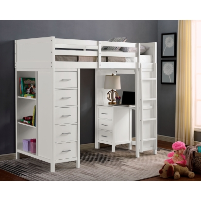 Cassidy White Twin Loft Bed with Drawers Model CM-BK970-BED by Furniture of America