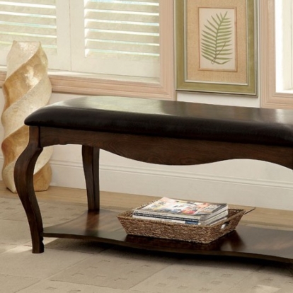 Furniture Of America Enderby Transitional Leatherette Tobacco Oak Bench | CM-BN6013