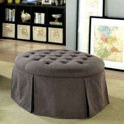 Furniture Of America Claes Transitional Solid Wood, Others Gray Round Ottoman | CM-BN6175GY