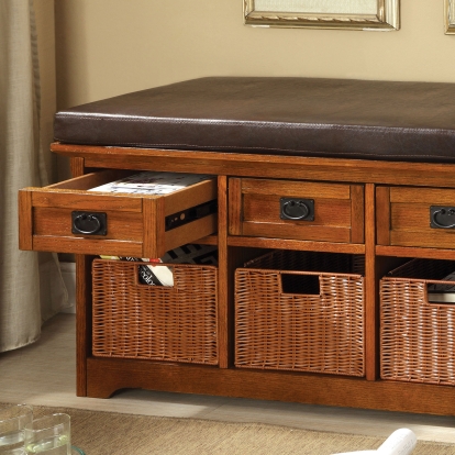 Hobart Antique Oak 42" Storage Bench Model CM-BN6305 by Furniture of America