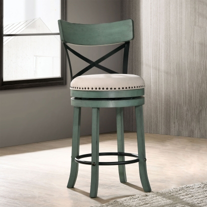Clarence Antique Green 24" Swivel Barstool Model CM-BR1855GR-24-2PK by Furniture of America