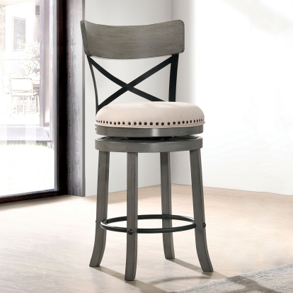 Clarence Light Gray 24" Swivel Barstool Model CM-BR1855LG-24-2PK by Furniture of America