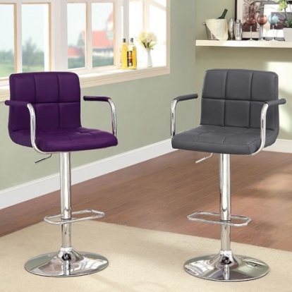 Furniture of America Corfu Contemporary Leatherette Metal Gray Bar Stool Model CM-BR6917GY