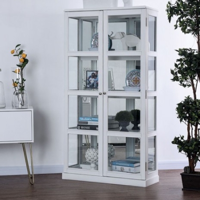 Furniture of America Vilas Transitional Glass Solid with Wood Veneer White Curio Cabinet Model CM-CR140WH