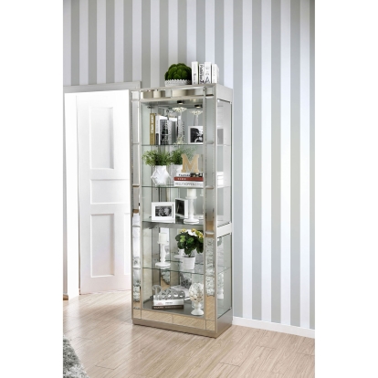 Carrollton Chrome Curio Cabinet Model CM-CR150-PK by Furniture of America