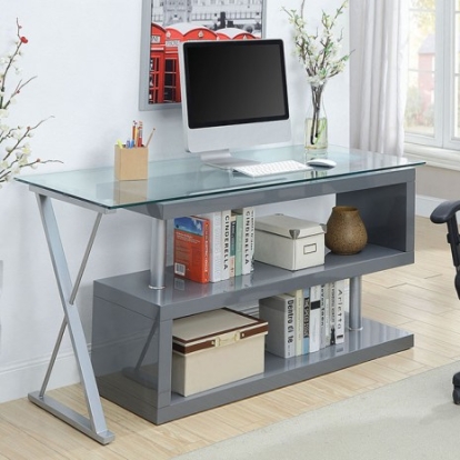 Furniture of America Bronwen Contemporary Glass Metal Gray Computer Desk Model CM-DK6131GY