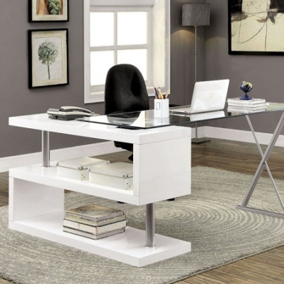 Furniture of America Bronwen Contemporary Glass Metal White Desk Model CM-DK6131WH
