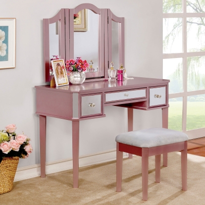 Clarisse Rose Gold Vanity with Stool Model CM-DK6148RG by Furniture of America