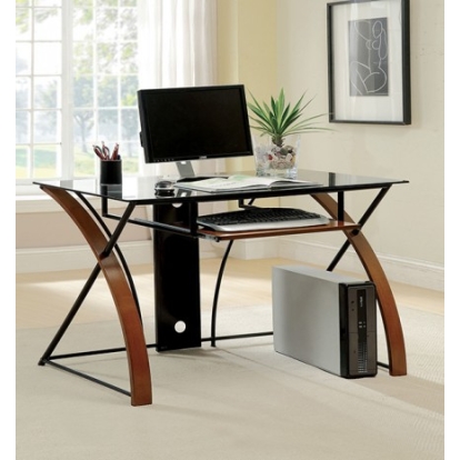 Furniture of America Baden Contemporary Metal Solid with Wood Oak-Black Computer Desk Model CM-DK6216