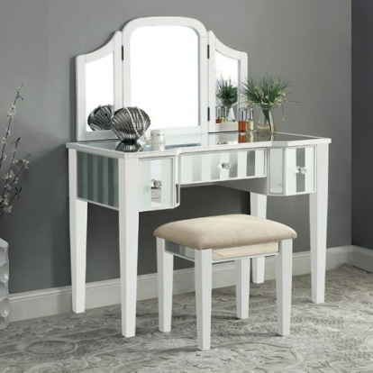 Furniture of America Cyndi Transitional Solid with Wood Veneer White Vanity with Stool Model CM-DK6361WH-UPS3