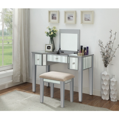 Joyce Silver Vanity with Stool Model CM-DK6385SV-UPS3 by Furniture of America