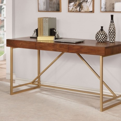 Furniture of America Halstein Contemporary Solid with Wood Veneer Light Walnut-Gold Desk Model CM-DK6447