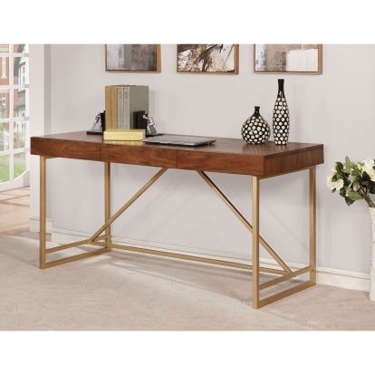 Halstein Light Walnut/Gold Writing Desk Model CM-DK6447 by Furniture of America