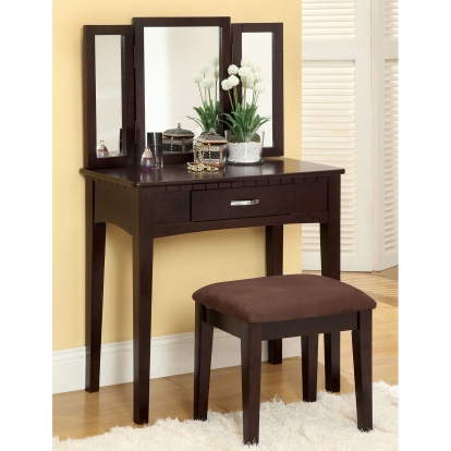 Potterville Espresso Vanity Table with Stool Model CM-DK6490EXP by Furniture of America