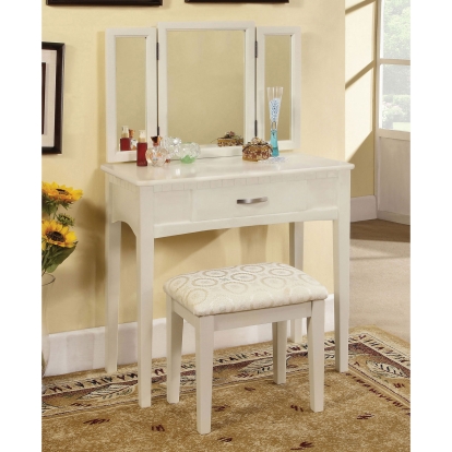 Potterville White Vanity Table with Stool Model CM-DK6490WH by Furniture of America