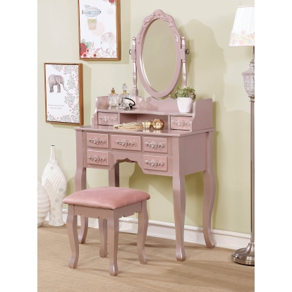 Harriet Rose Gold Vanity with Stool Model CM-DK6845RG by Furniture of America