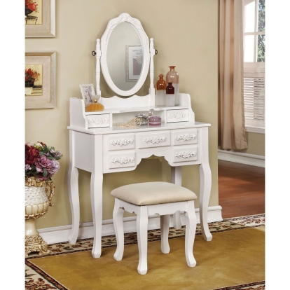 Harriet White Vanity with Stool Model CM-DK6845WH by Furniture of America