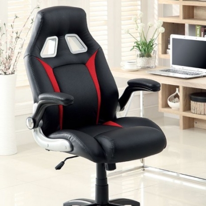 Furniture of America Argon Contemporary Leatherette Metal Black-Silver-Red Office Chair Model CM-FC612