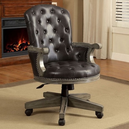 Furniture Of America Yelena Transitional Leatherette, Solid Wood, Wood Veneer, Others Gray/Black Arm Chair | CM-GM357AC