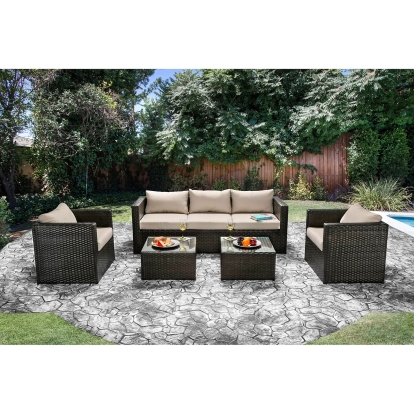 Olina Beige/Espresso 5 Piece Patio Set Model CM-OS1820IV by Furniture of America